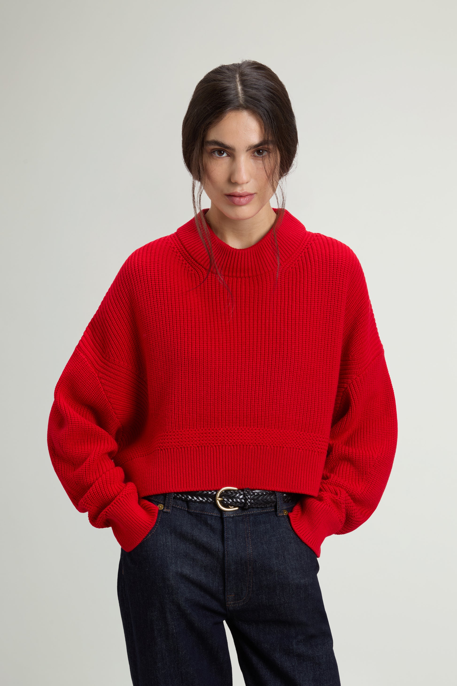 Ribbed Crewneck Sweater in Pure Merino Virgin Wool