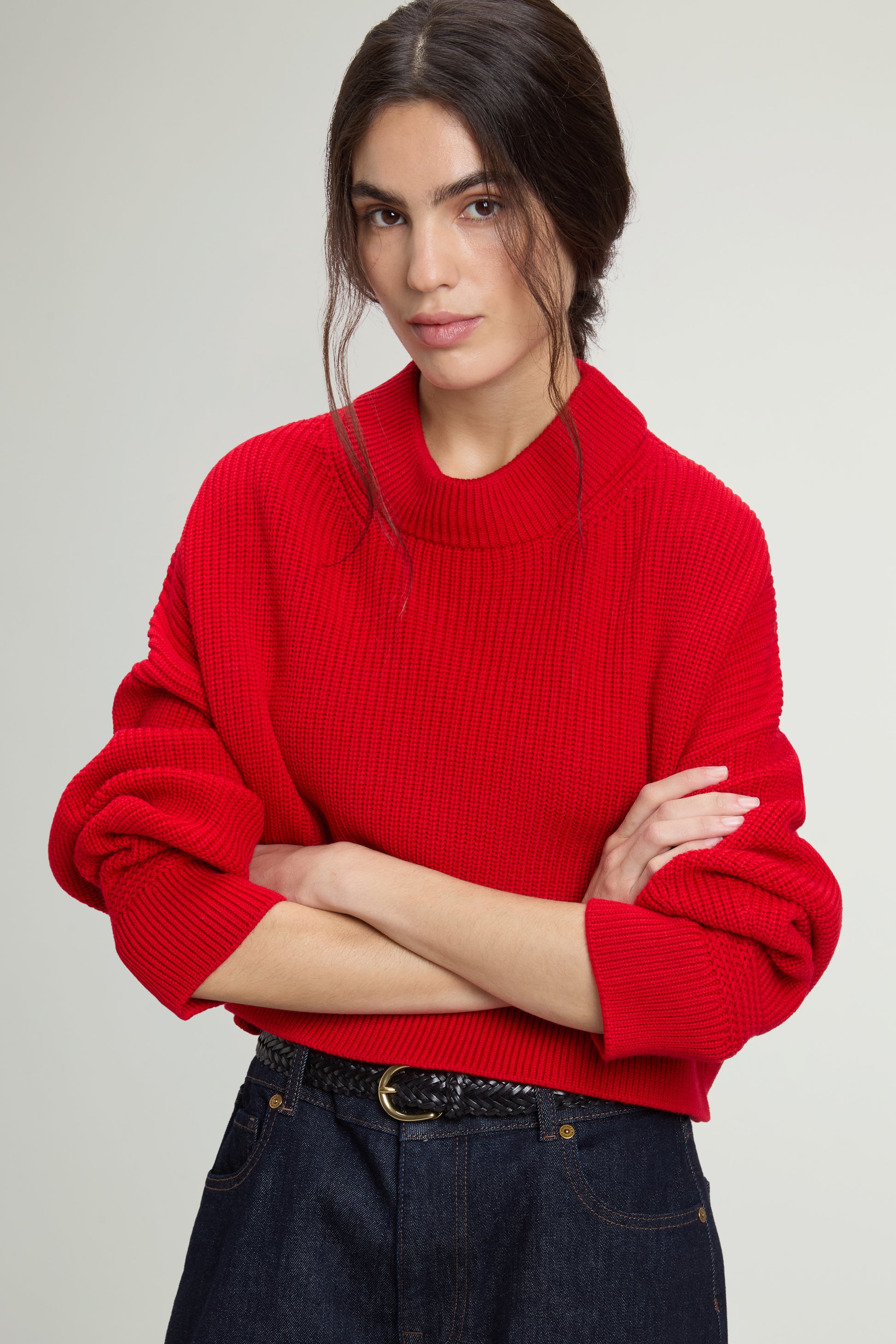 Ribbed Crewneck Sweater in Pure Merino Virgin Wool