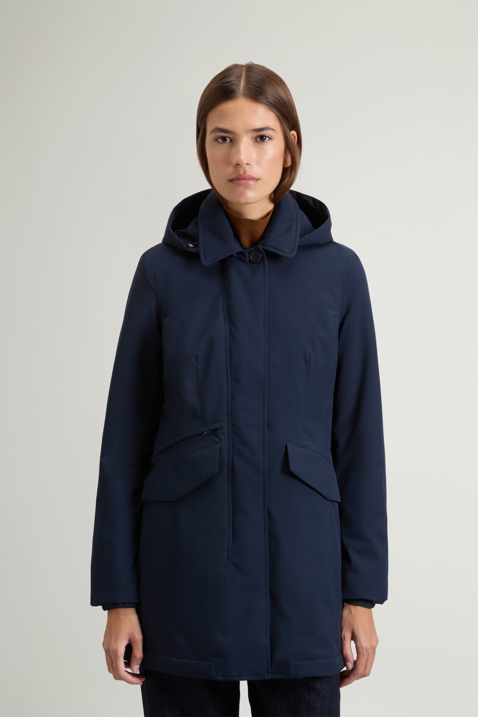 Coat in Light Stretch with Removable Hood