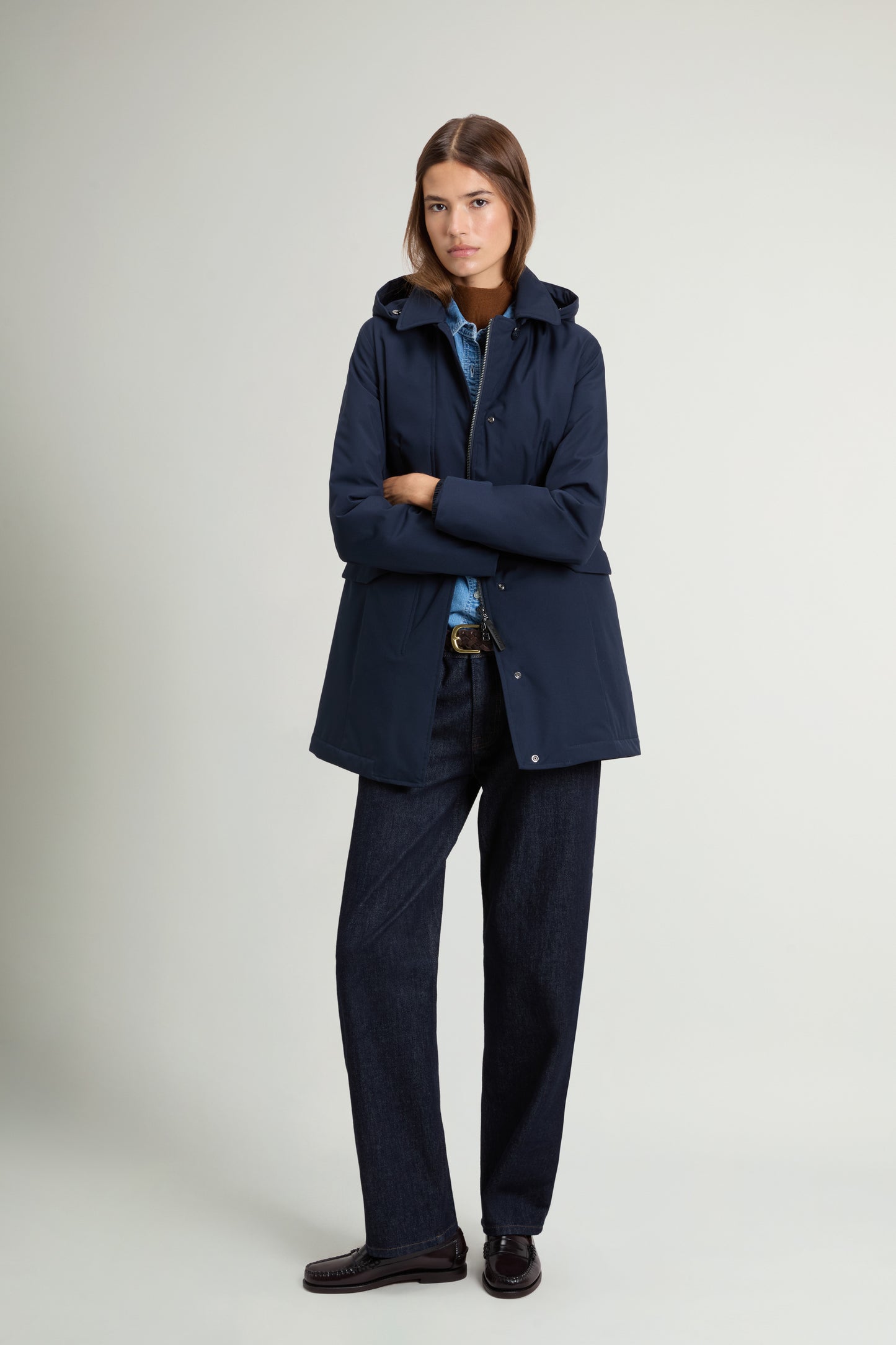 Coat in Light Stretch with Removable Hood