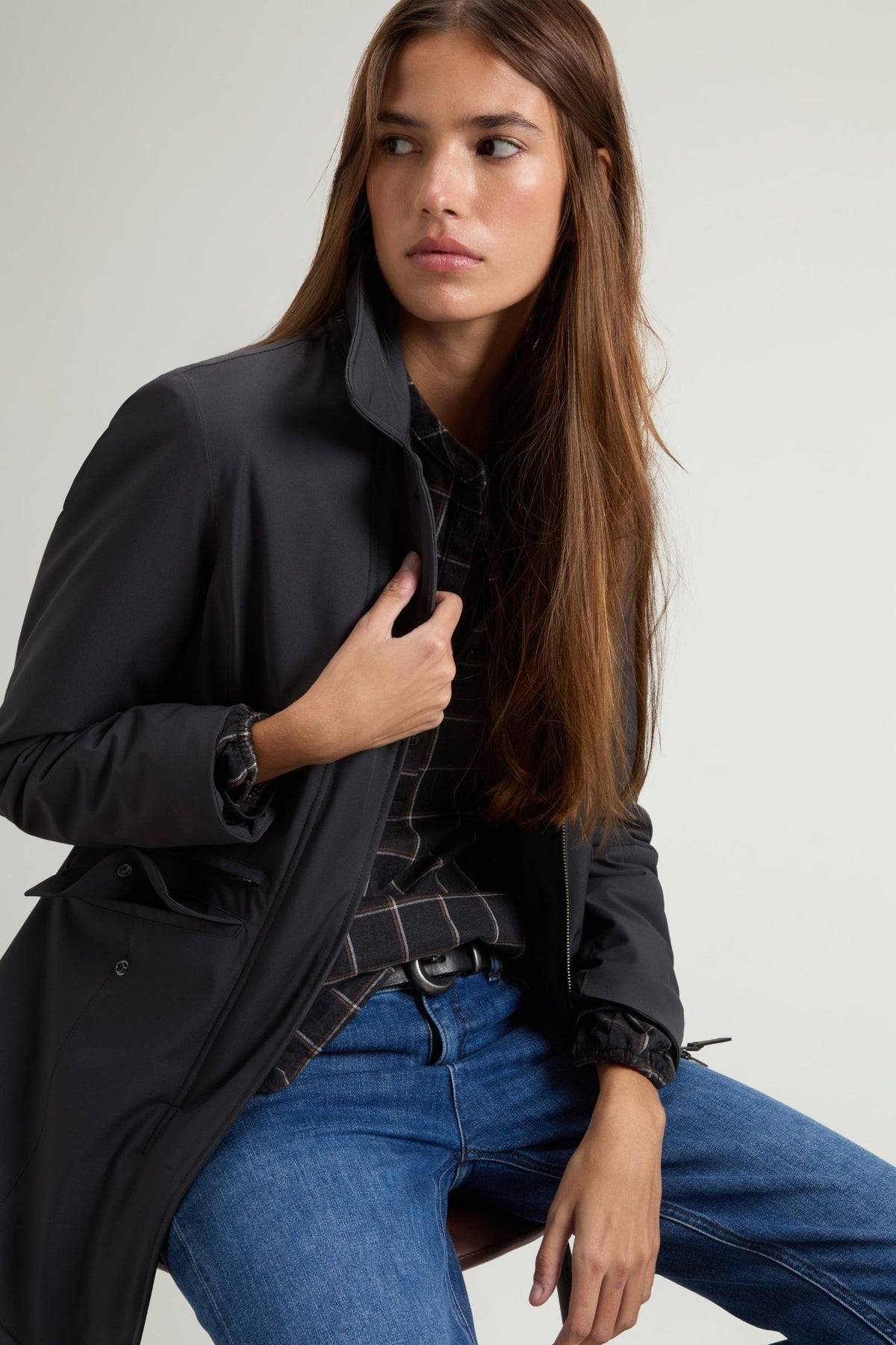 Coat in Light Stretch with Removable Hood - woolrich-us - Outerwear