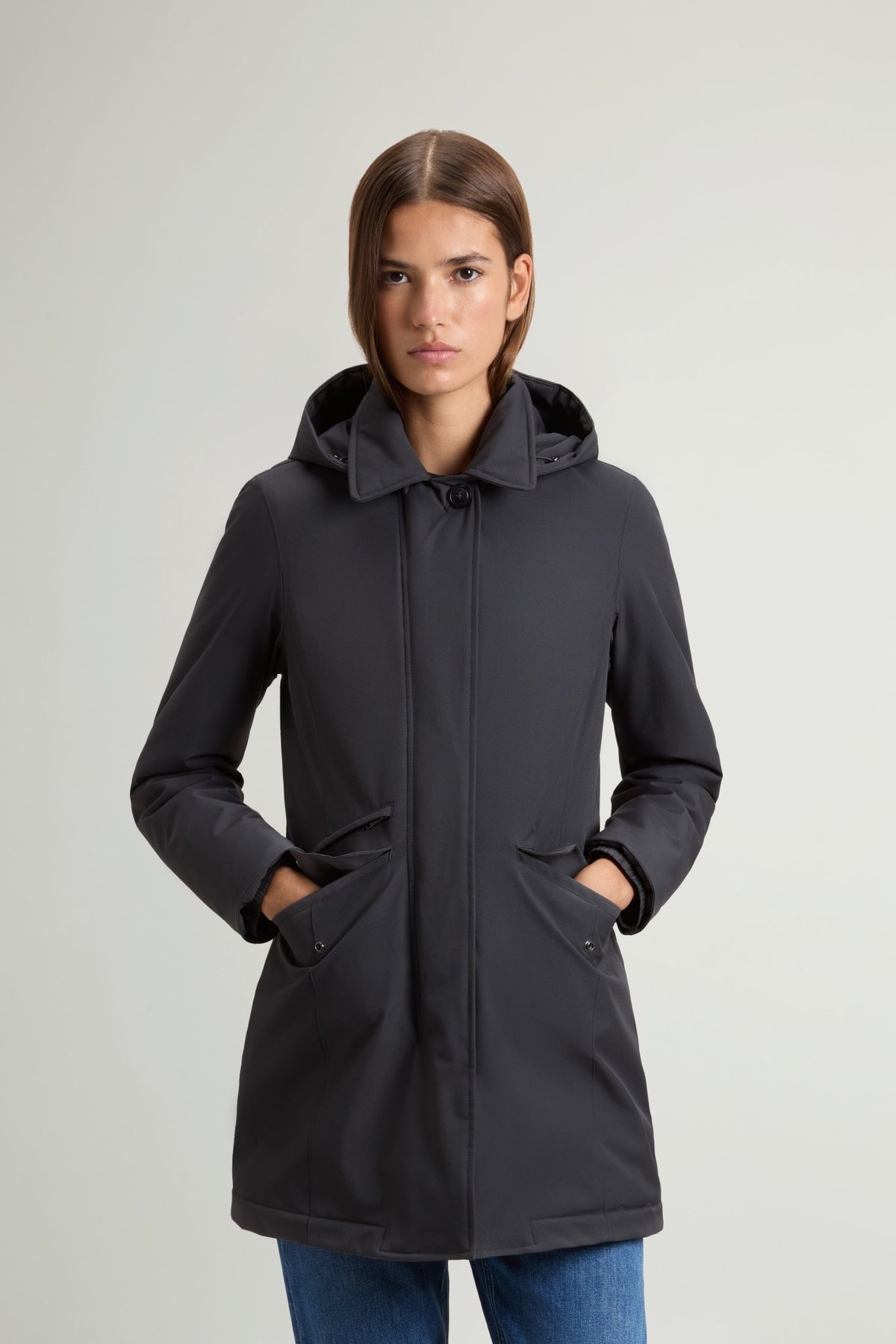 Coat in Light Stretch with Removable Hood - woolrich-us - Outerwear