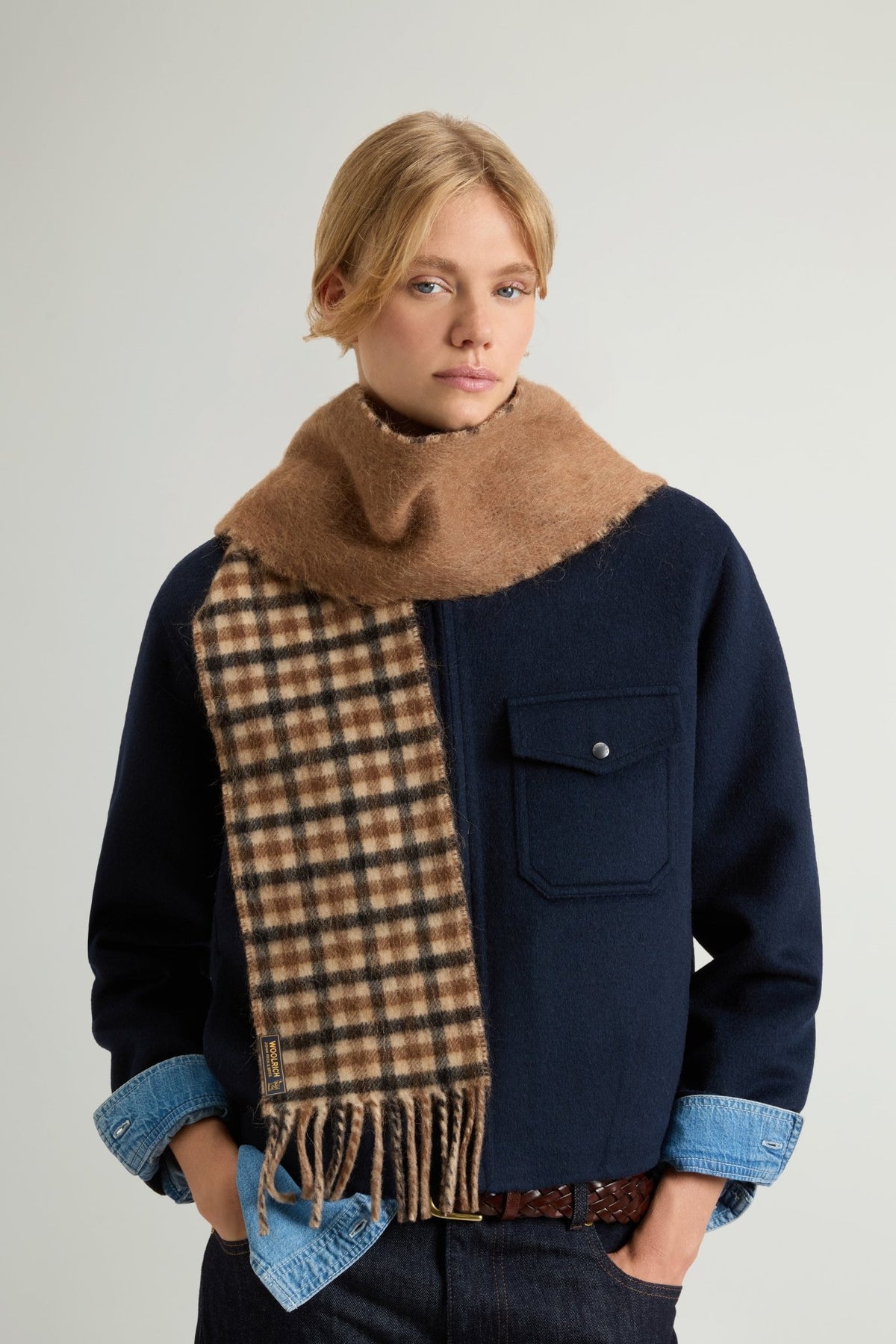 Double-Faced Scarf in Virgin Wool, Alpaca and Mohair Blend - woolrich-us - Accessories