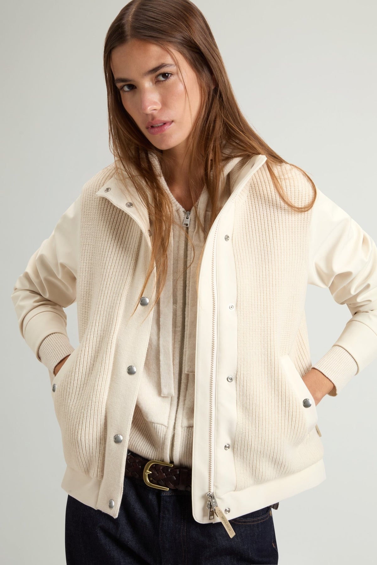 Firth Hybrid Bomber Jacket in Tech Softshell and Pure Wool - woolrich-usOuterwear