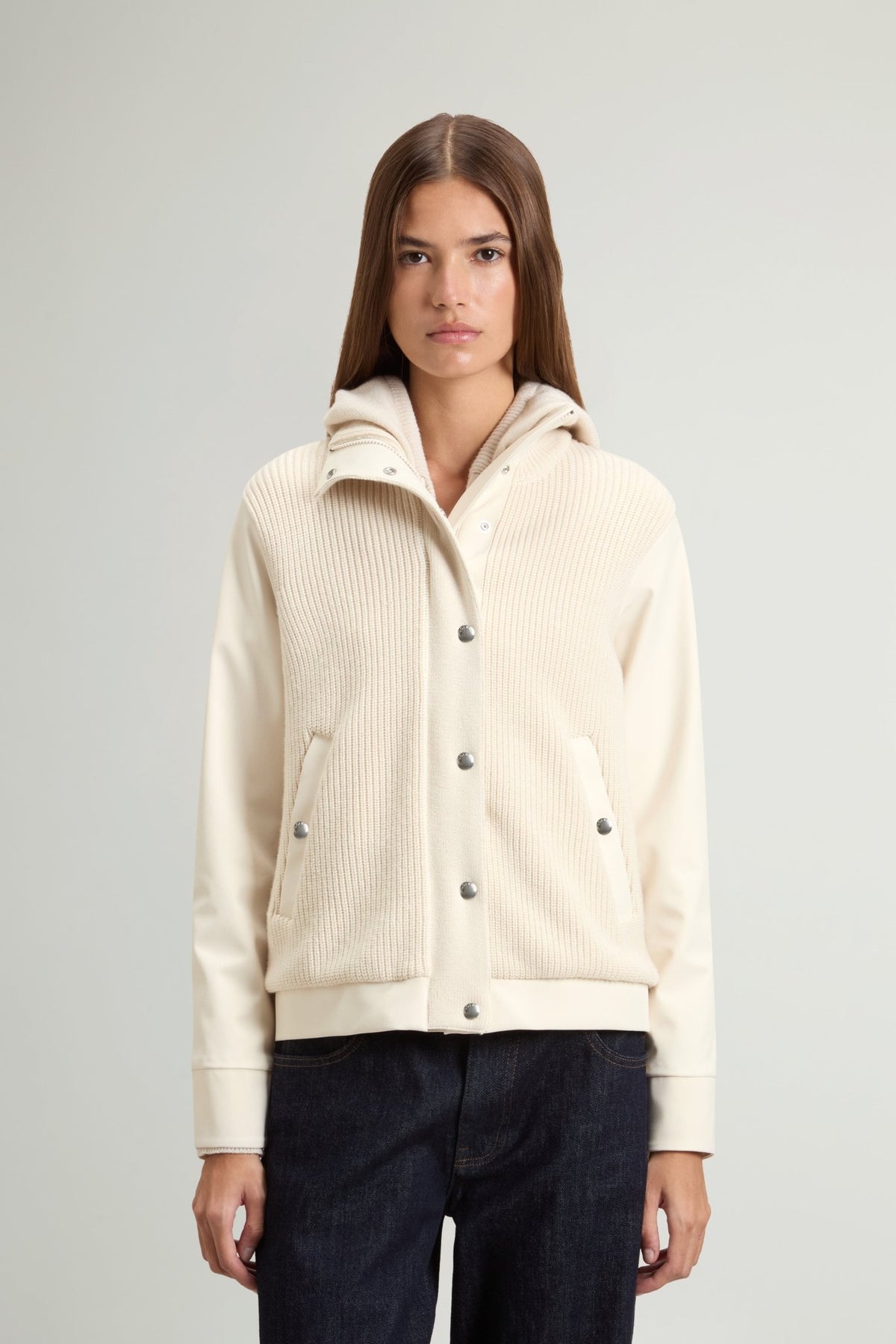 Firth Hybrid Bomber Jacket in Tech Softshell and Pure Wool - woolrich-usOuterwear