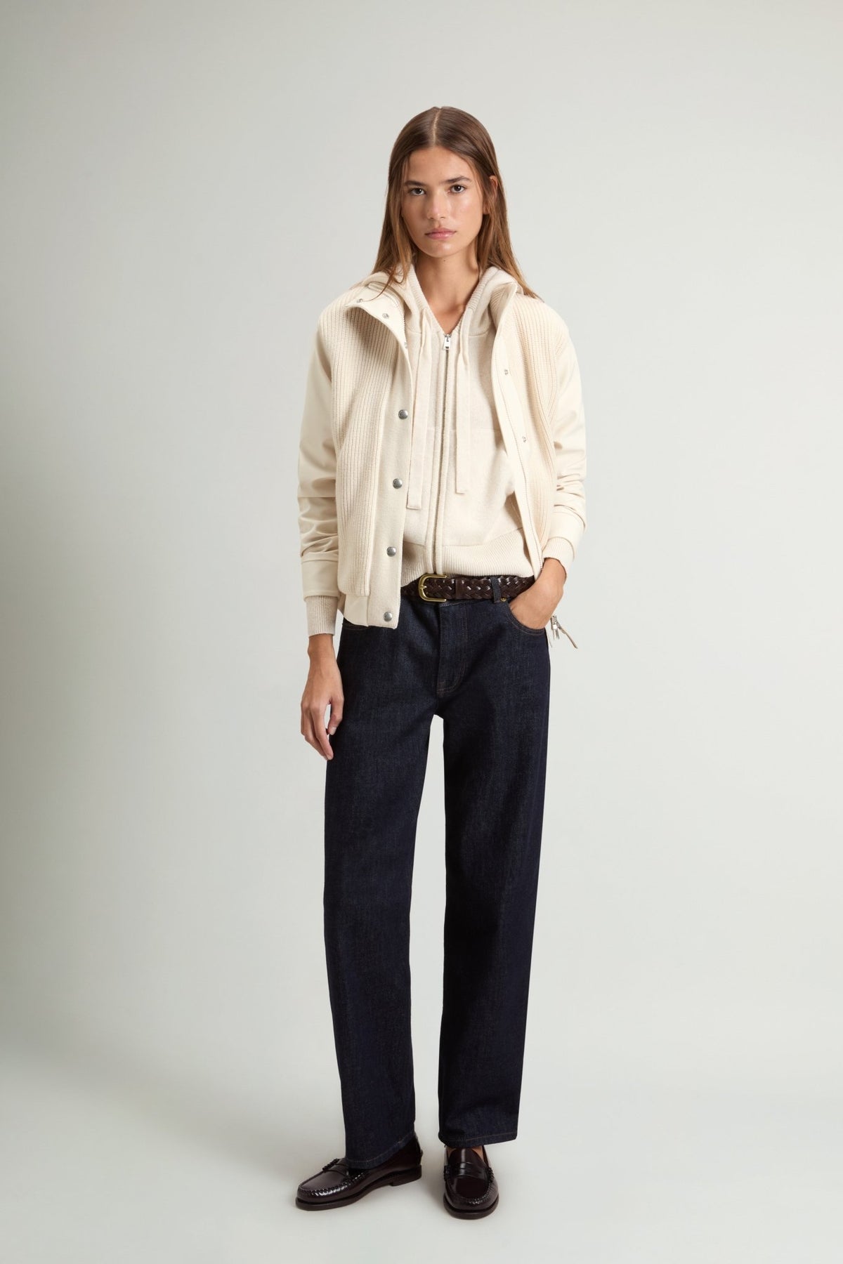 Firth Hybrid Bomber Jacket in Tech Softshell and Pure Wool - woolrich-usOuterwear