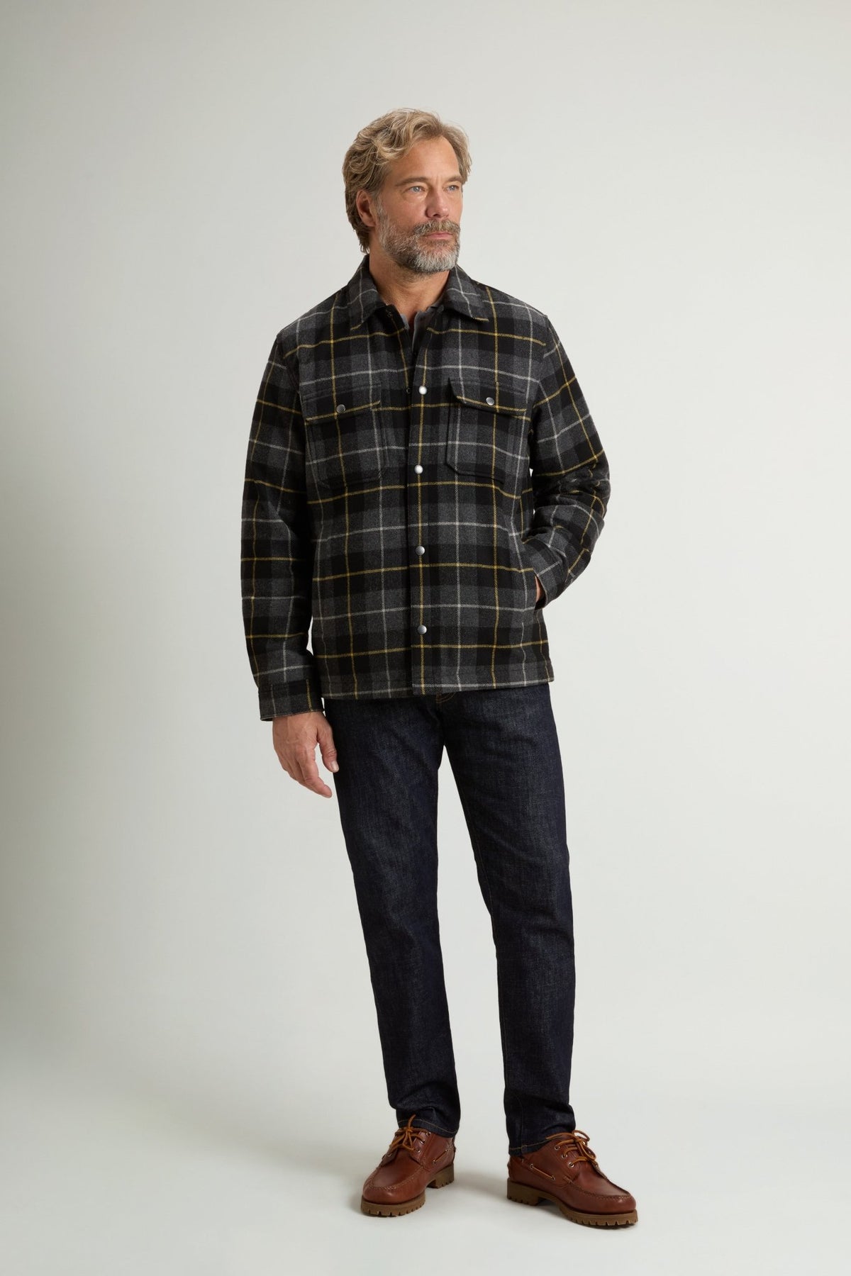 Padded Alaskan Check Overshirt in Recycled Italian Wool Blend - woolrich-us - Clothing